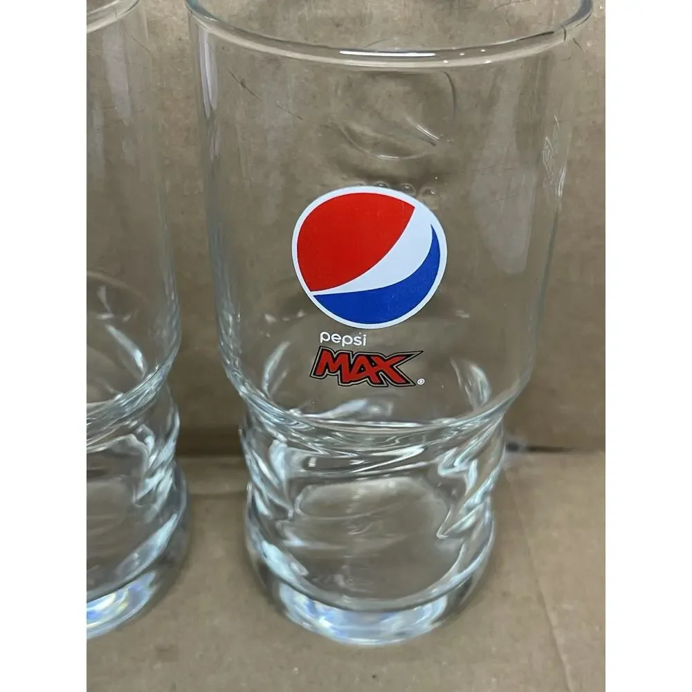 Pepsi Max Glass 12oz Set Of 2 HighBall Tumbler Color Logo RARE Vintage